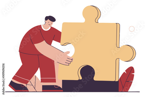 Man pushing puzzle piece into place