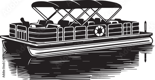 Pontoon boat silhouette, vector illustration