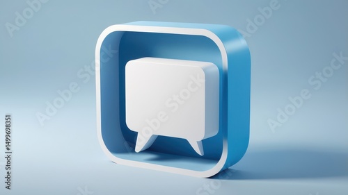 3D blue and white square icon, message bubble