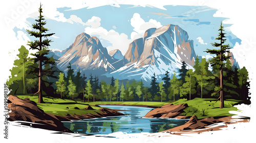 Yosemite National Park Cartoon Vector Illustration for Creative Designs