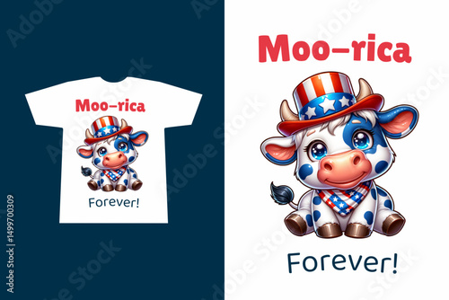 Cute Patriotic Cow Moo Rica Forever Fourth of July Design

