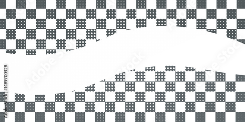 Race flags background with space for text. Chess game or rally sport car competition wallpaper. Black and white squares pattern. Banner with checkered texture. Vector flat illustration