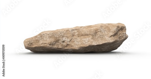 A light beige, irregularly shaped rock, seemingly smooth yet textured, rests on a white background, casting a subtle shadow