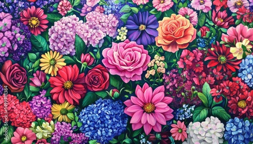 Vibrant floral tapestry of many colorful flowers