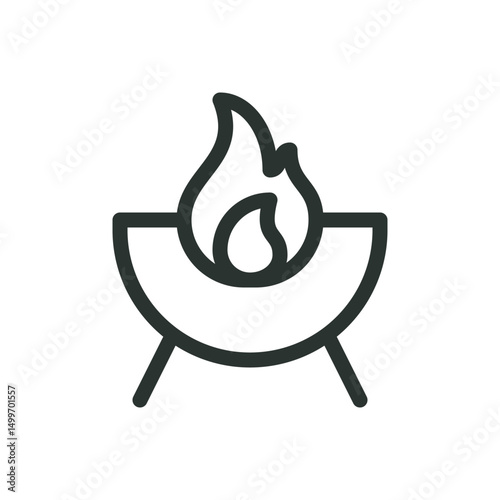 BBQ party line icon, grill with fire flame vector symbol with editable stroke