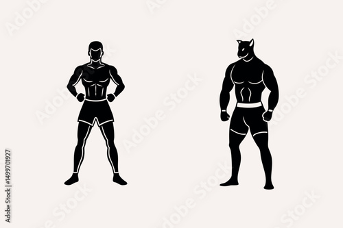 Boxer stand with pose vector silhouette on white background