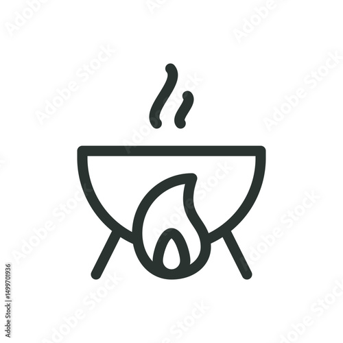 Open fire cooking line icon, cook food over a campfire vector symbol with editable stroke