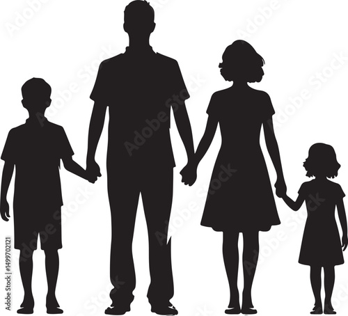 Silhouette of Family Standing Together Parents and Children Vector