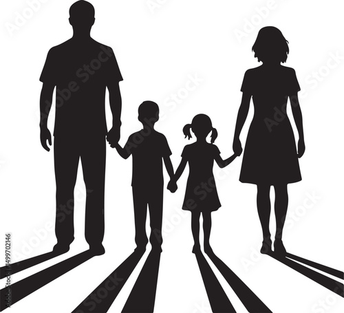Silhouette of Family Standing Together Parents and Children Vector