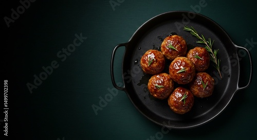 Glazed Meatballs on Dark Green Background