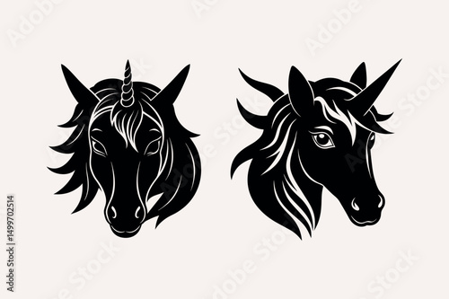  Unicorn face vector silhouette on white background