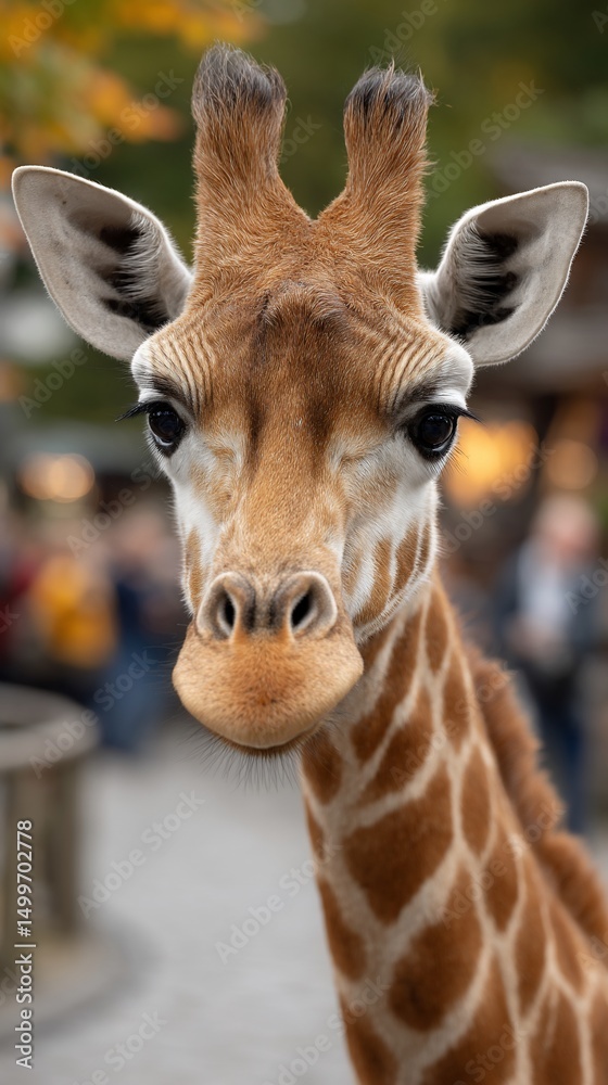 Fototapeta premium Giraffes curious gaze in a crowd