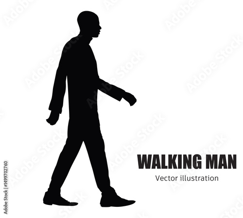Vector silhouette of beautiful business man walking. Black color vector illustration isolated on white background