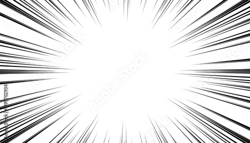 Black and white radial lines background in comic book. Manga speed frame. Super hero action. Vector illustration.