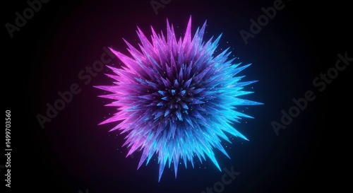 Abstract Purple and Blue Crystal Explosion Glowing 3D Render Spiky Design