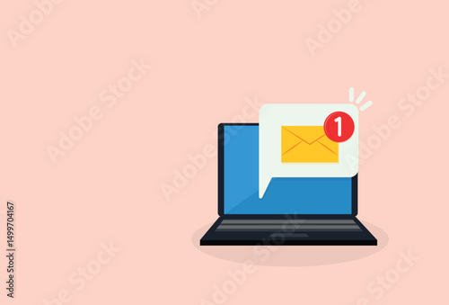 Laptop with e mail. Email notification sign, business concept.
