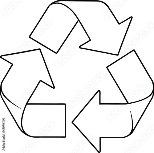 Triangular recycling symbol is portrayed using bold black line art against a white backdrop