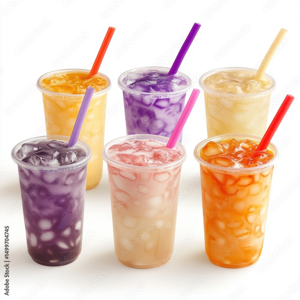 Six colorful iced drinks isolated on white background Six colorful iced drinks isolated on white background