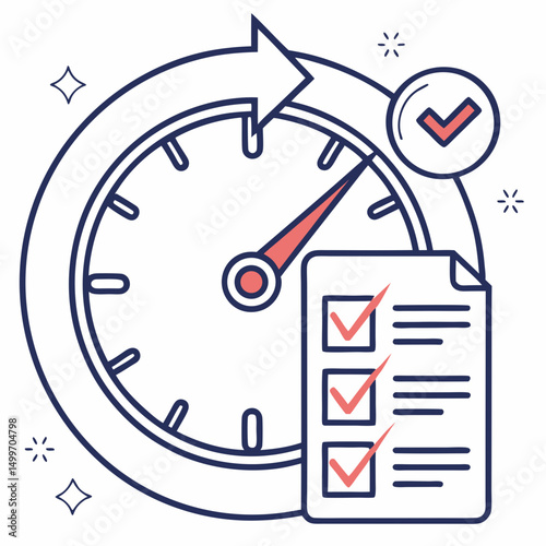 Efficient time management checklist clock icon design
