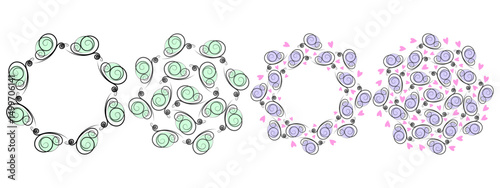 Stylized butterflies and decorative hearts Summer Circular Frame border and filled Backgrounds Set