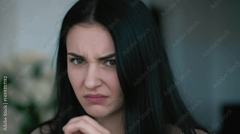 A woman reacting to unpleasant menstrual odor and dysmenorrhea discomfort. Generative AI A woman reacting to unpleasant menstrual odor and dysmenorrhea discomfort. Generative AI