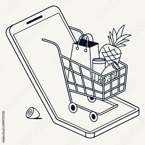 Online grocery shopping mobile app cart icon illustration