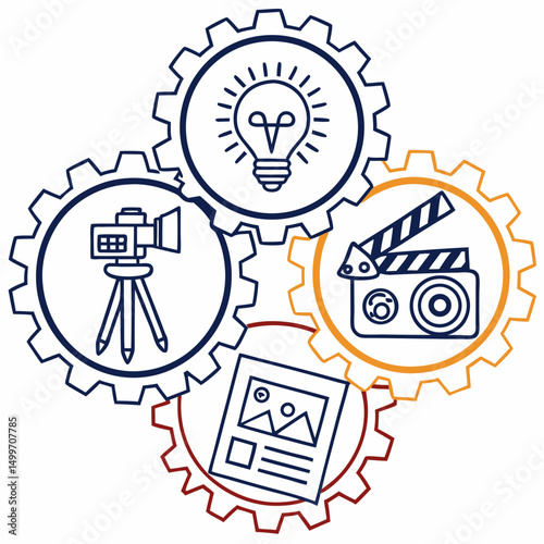 Creative media production workflow gears idea concept