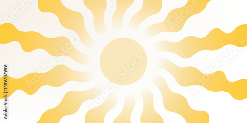 Groovy, hippie, retro sunny background. Abstract hand drawn doodle sunshine shapes in trendy childishly, naive art style. Contemporary summer poster, banner, vector template.