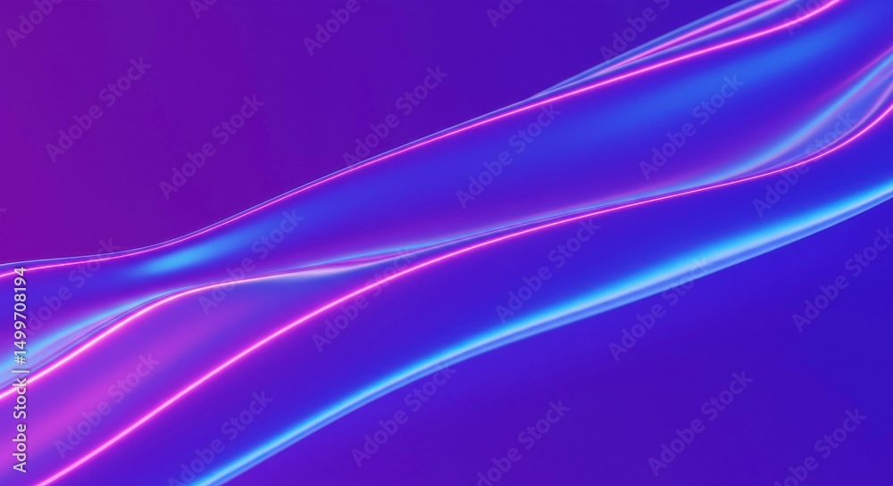 Naklejka premium Abstract Purple and Pink Glowing Waves Digital Art Neon Lights Smooth Curves Background Texture