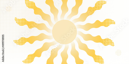 Groovy, hippie, retro sunny background. Abstract hand drawn doodle sunshine shapes in trendy childishly, naive art style. Contemporary summer poster, banner, vector template.