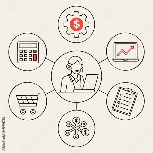 Professional customer service support icons, isolated, transparent background