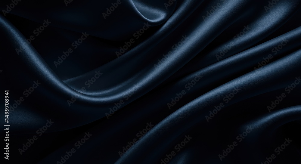 Fototapeta premium Luxurious Dark Blue Silk Fabric Texture Elegant Drapes and Smooth Surface