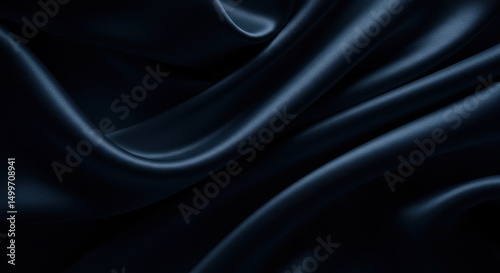 Luxurious Dark Blue Silk Fabric Texture Elegant Drapes and Smooth Surface
