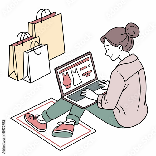Woman online shopping fashion clothes retail therapy laptop