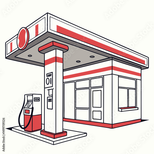 Modern gas station illustration red and white design fuel pump