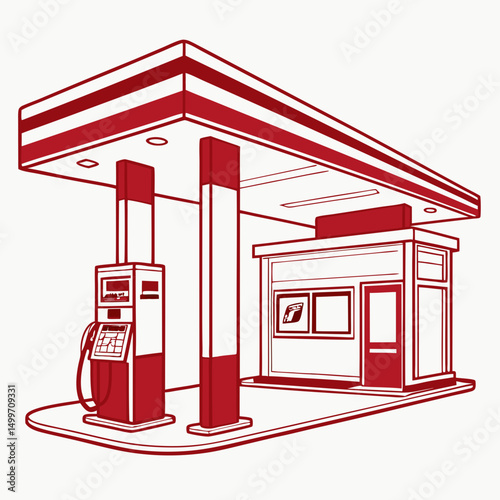 Red line drawing gas station fuel pump minimalist design