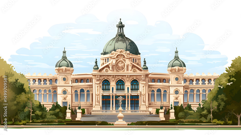 Fototapeta premium Petit Palais Cartoon Vector Illustration Isolated on White Background