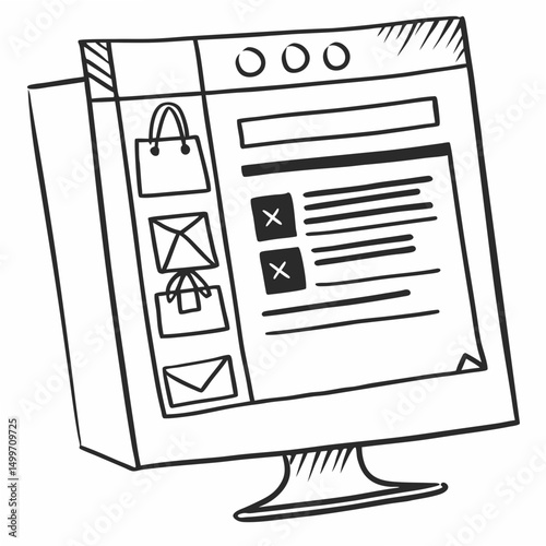 Hand drawn website design mockup on transparent background