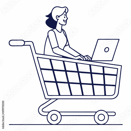 Woman shopping online in a shopping cart laptop