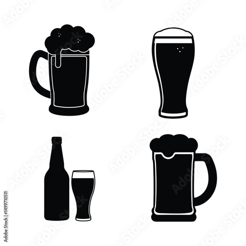 Beer mug bottle and glass vector silhouettes 