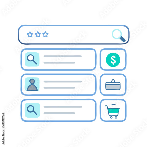 Clean cutout search results interface design element on white background