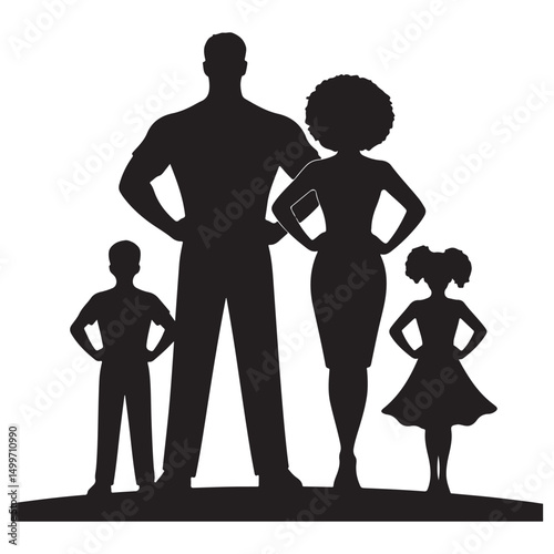 Confident Family Silhouette Parents and Children Vector Art