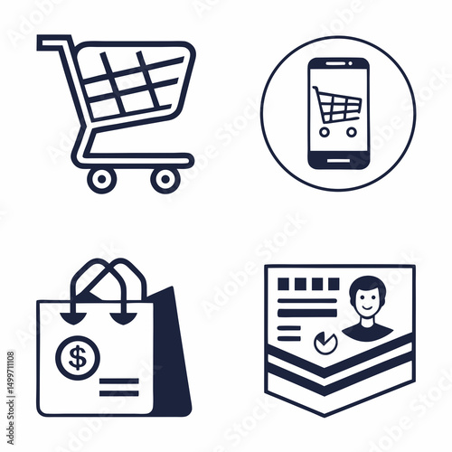 Shopping cart mobile app bag loyalty program icons