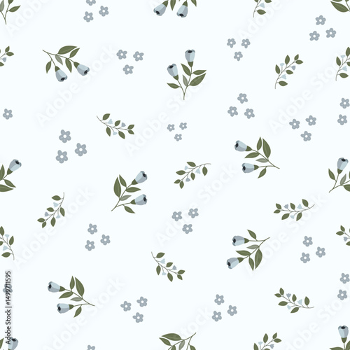 Seamless floral pattern. Idea for fabric, tablecloth pattern, wrapping paper, gift paper. Print ditsy. Motives are scattered randomly. Flower pattern background. cute pattern.