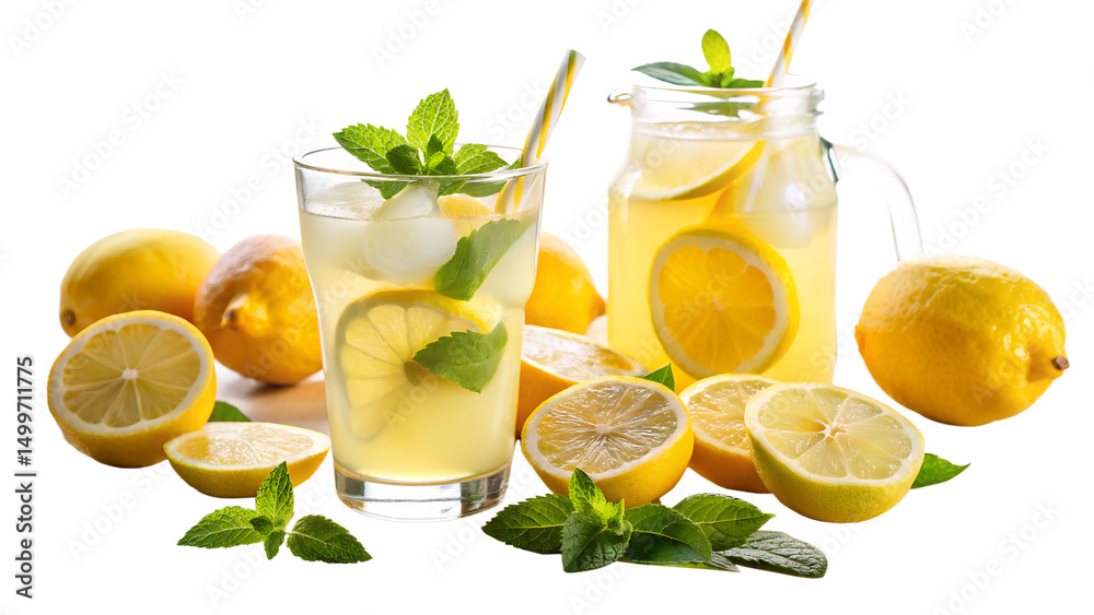 Fototapeta premium Summer Lemonade Drinkt on transparent Background