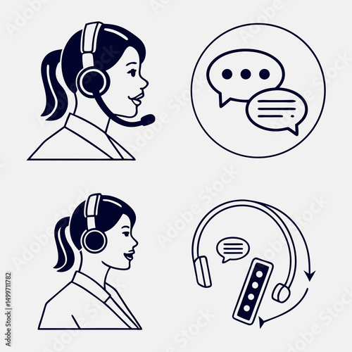 Customer service representative headset icons communication support
