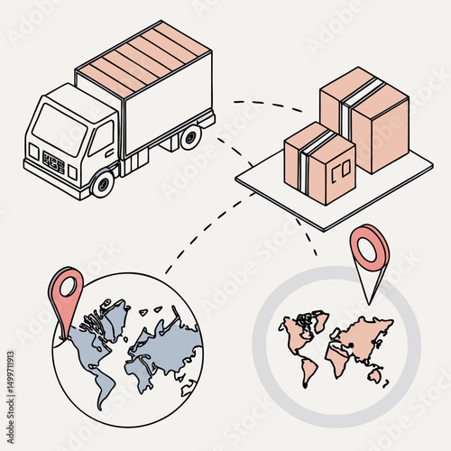 Global delivery service truck packages worldwide shipping