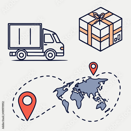 Global delivery service truck package worldwide shipping