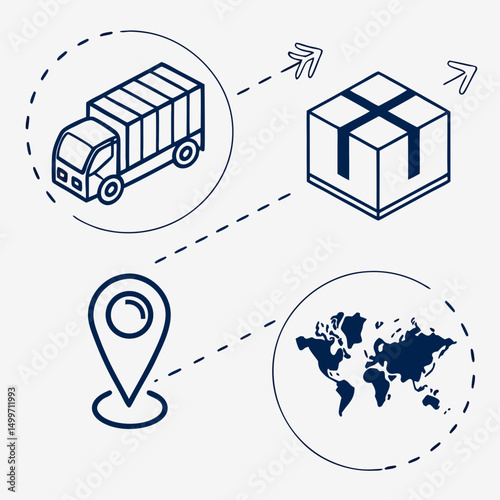 Global delivery service truck package worldwide shipping