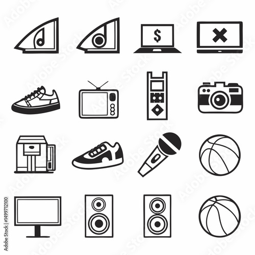 Professional black and white icon set with transparent background